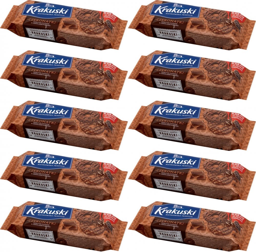 10x Herbatniki Krakuski Czekonatki, czekoladowy z czekoladą, 165g