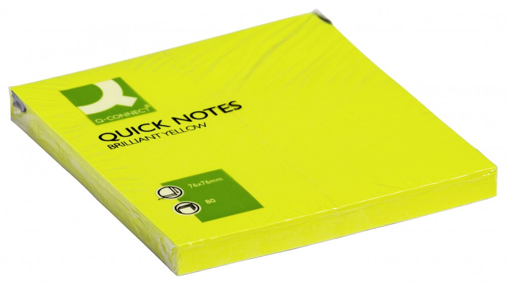 Karteczki samoprzylepne Q-connect Brilliant, 76x76mm, 80 karteczek, żółty neonowy