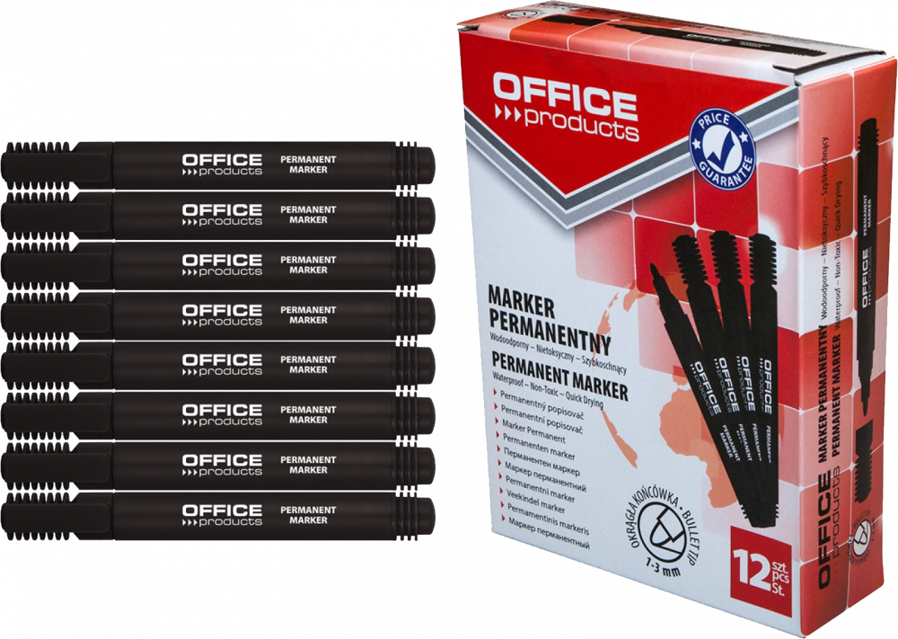 12x Marker permanentny Office Products, okrągła, 1-3mm, czarny