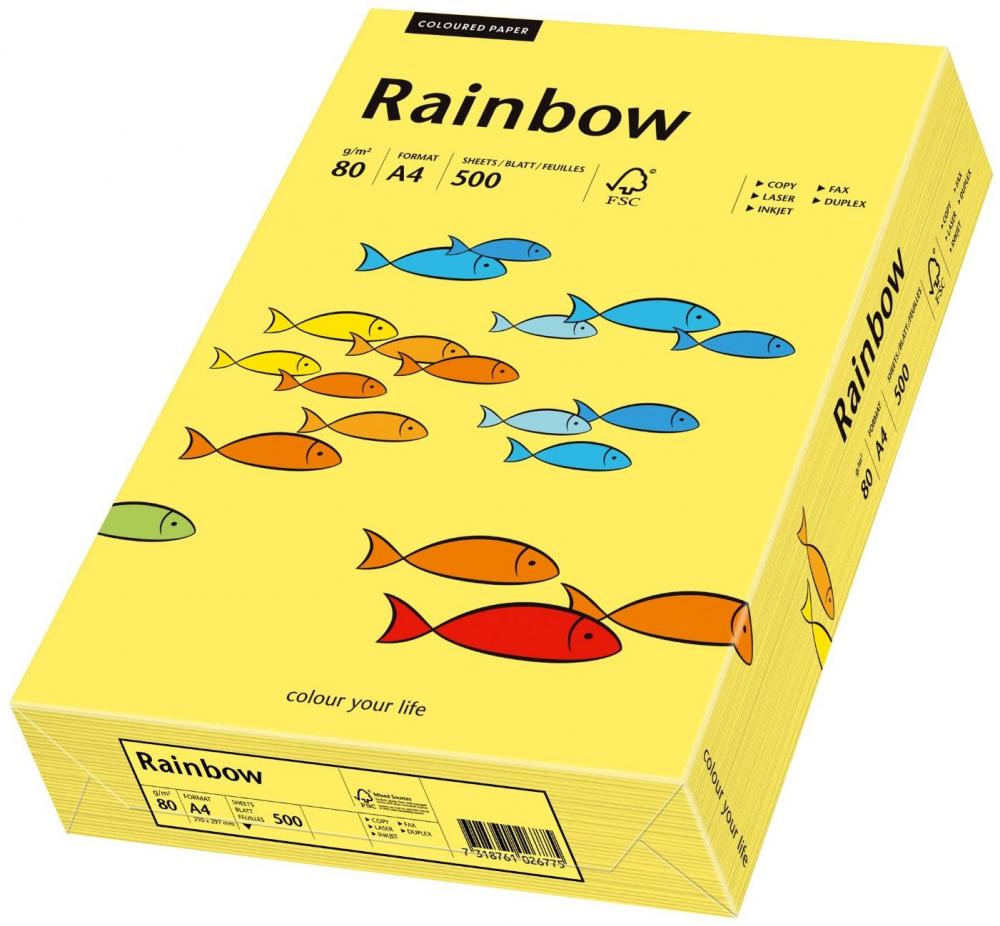 Papier kolorowy Rainbow, A4, 80g/m2, 500 arkuszy, żółty (R16)