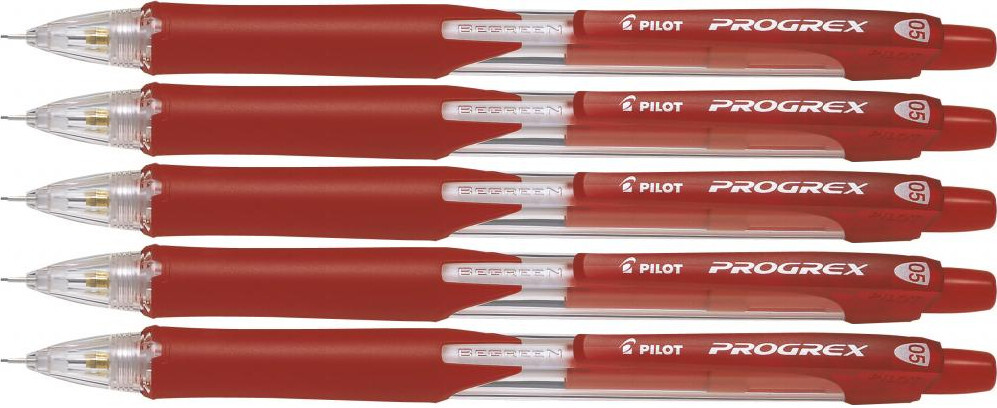 5x Ołówek automatyczny Pilot Progrex, 0.5 mm, z gumką, czerwony