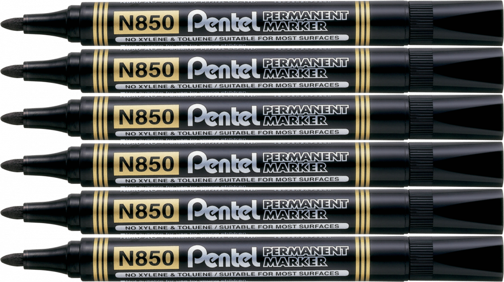 6x Marker permanentny Pentel N850, okrągła, 4.5mm, czarny