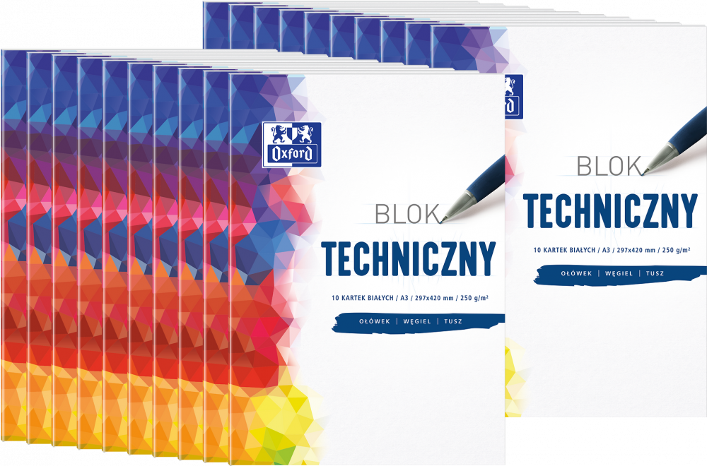 20x Blok techniczny Oxford, A3, 10 kartek, biały