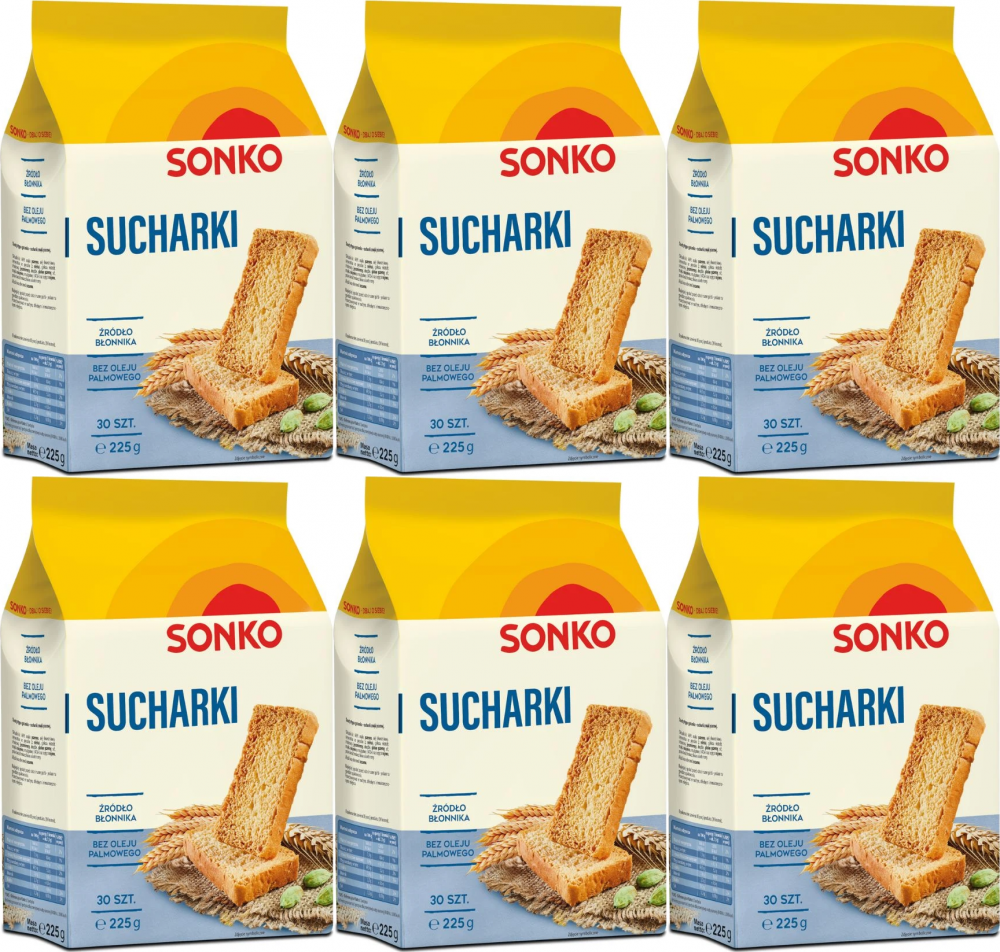 6x Sucharki Sonko, 30 sztuk, 225g