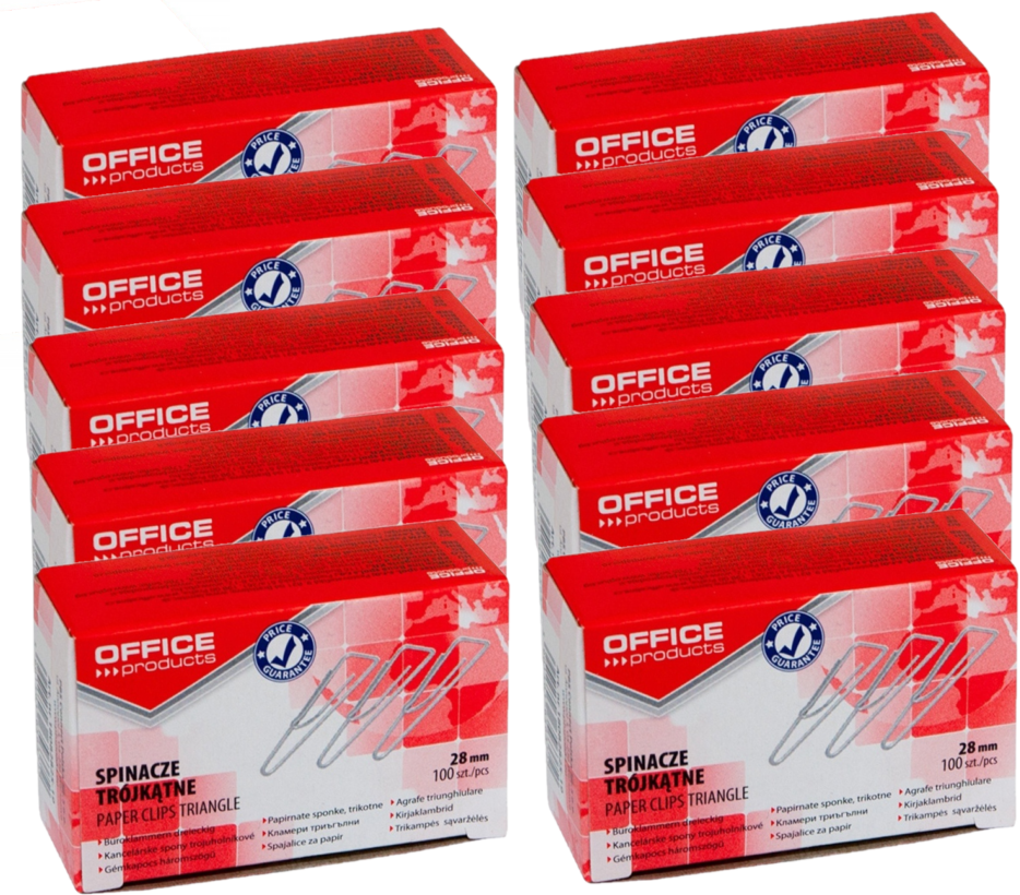 10x spinacz Office Products, trójkątny, 28mm, 100 sztuk, srebrny