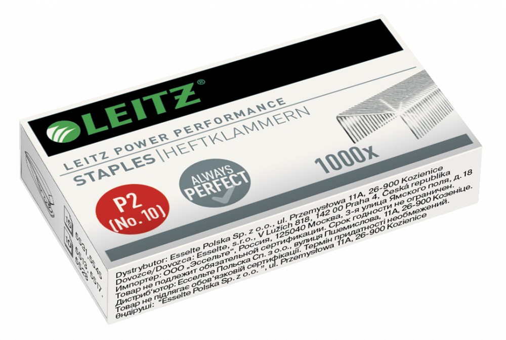 10x Zszywki wytrzymałe Leitz Power Performance, 10/5, 1000 sztuk, srebrny