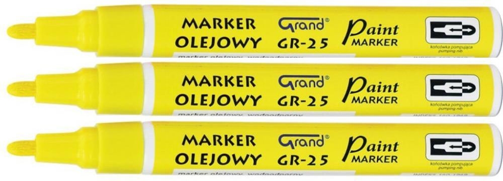 3x marker olejowy Grand, GR-25, okrągła, 1.8mm, żółty