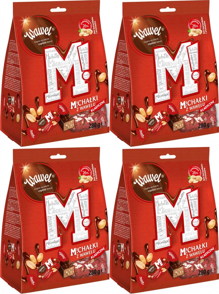 4x Cukierki Michałki Wawel, orzechowy w deserowej czekoladzie, 245g