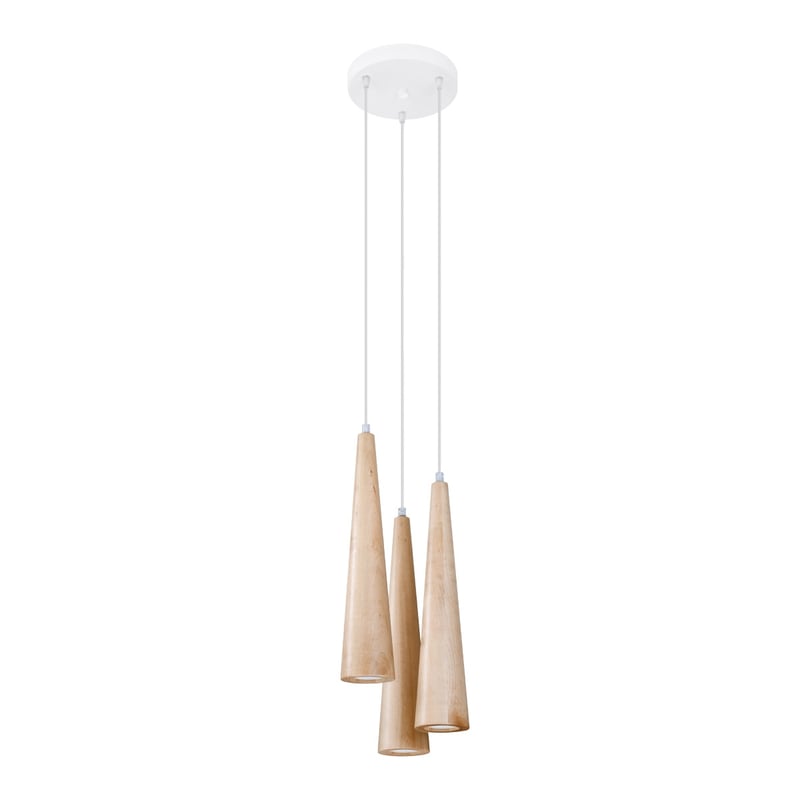 Lampa wisząca SULA 3P z naturalnego drewna, skandynawska - 20x20x120cm Sollux