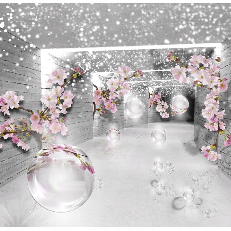 Fototapeta 3D Magiczny Tunel Kwiaty Szary 150x105 cm Tapeta Do Sypialni Salonu Kuchni Na Flizelinie
