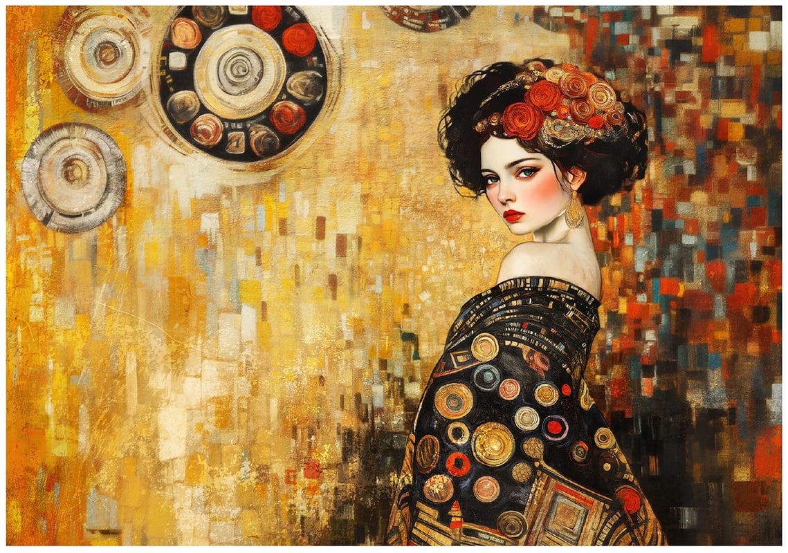 Fototapeta Kobieta w Stylu Klimta Sztuka 300x210 cm Tapeta Do Sypialni Salonu Kuchni Na Flizelinie