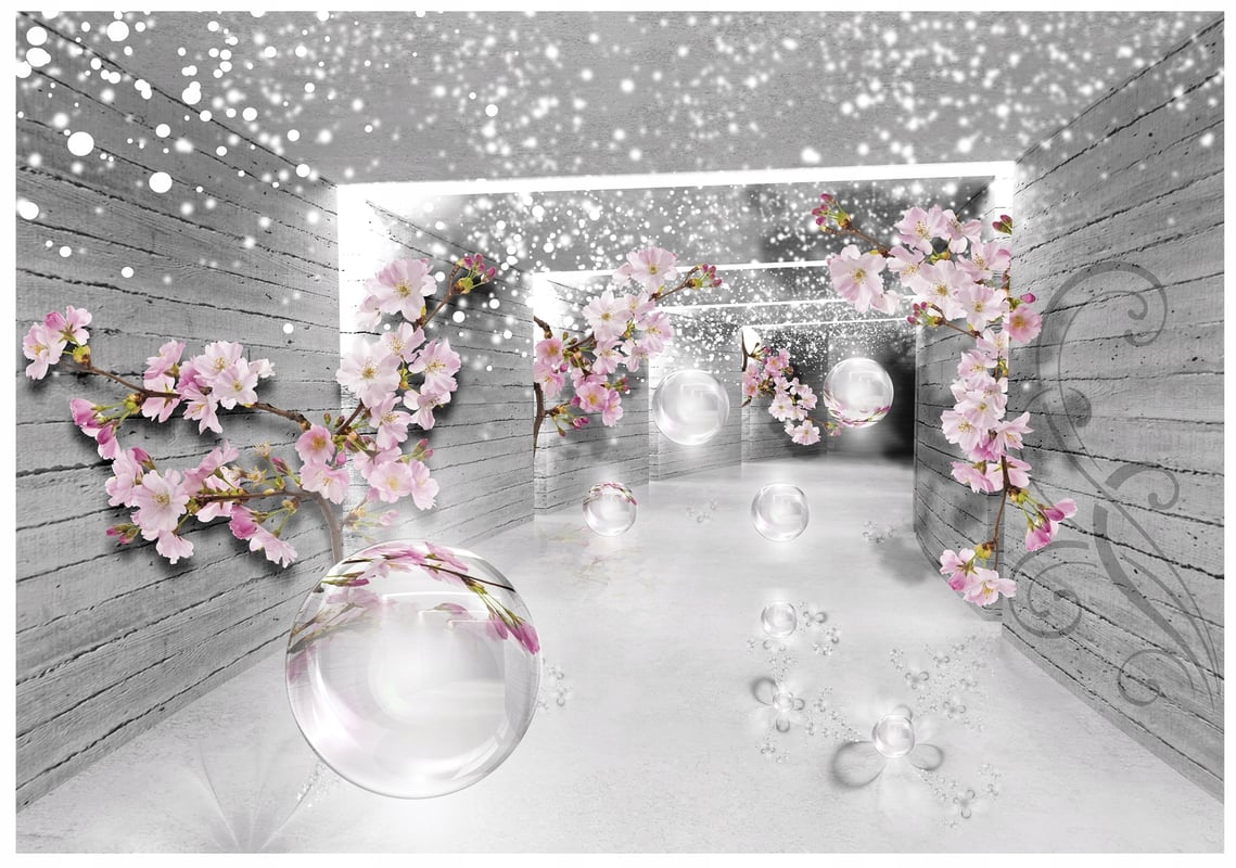 Fototapeta 3D Magiczny Tunel Kwiaty Szary 250x175 cm Tapeta Do Sypialni Salonu Kuchni Na Flizelinie