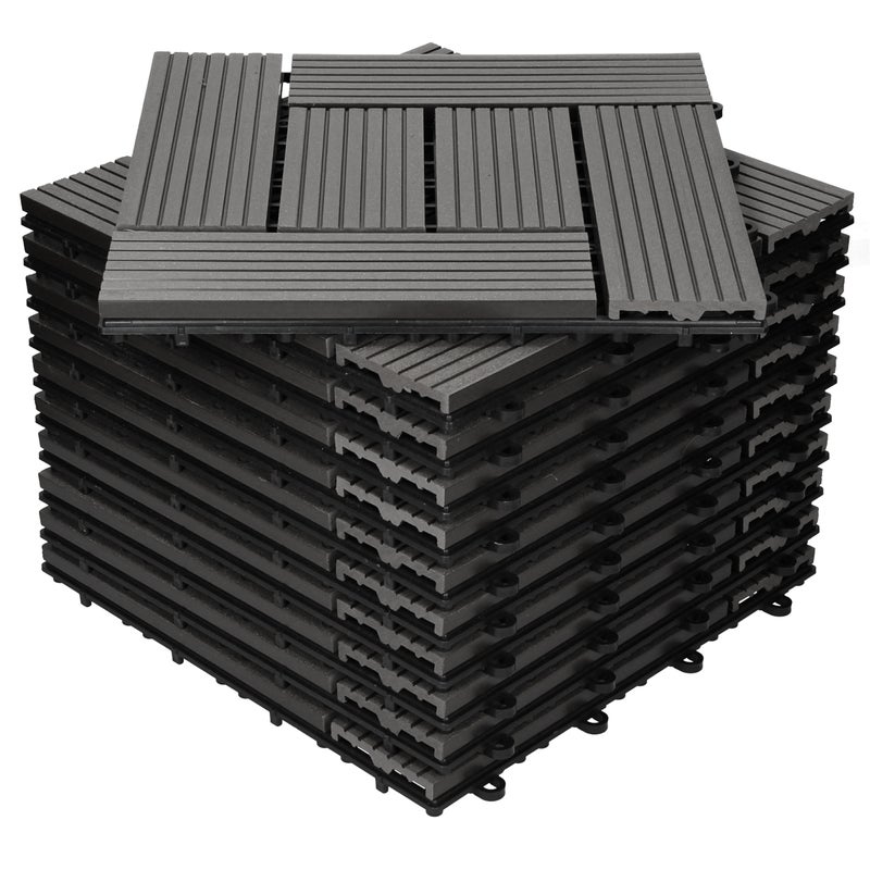 ECD Germany WPC Plytki tarasowe 30x30cm 22er Spar Set für 2m² Anthracite Mosaic Wood Look for Garden Balcony Flooring with Drainage Click System