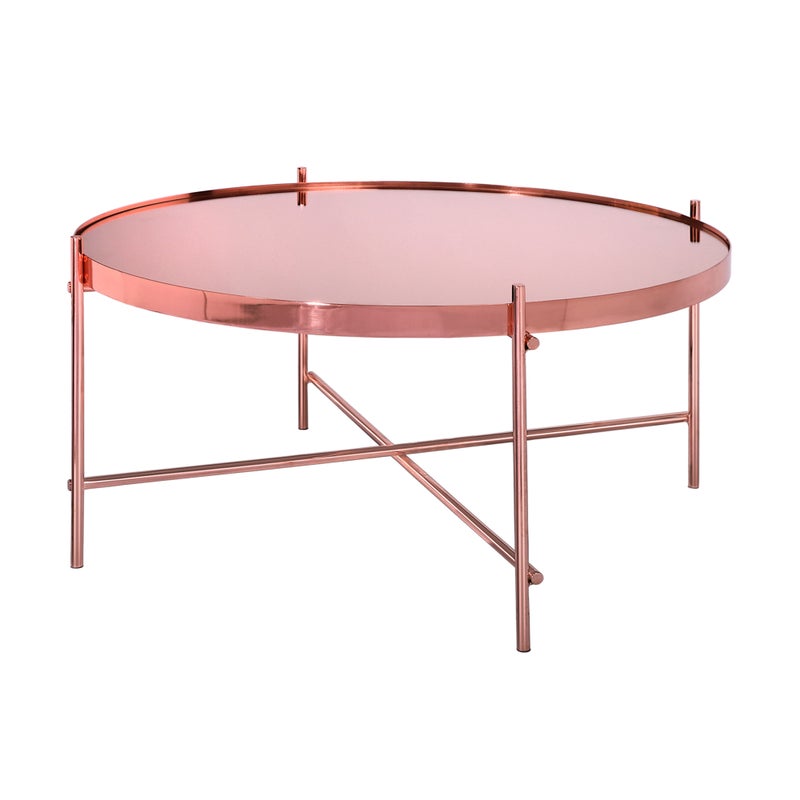 WOMO-DESIGN Design Stolik kawowy Ø 75x35 cm w miedzi wykonany z metalu i szkla, Stolik do salonu ze szklanym blatem i metalowa rama, Okragly stolik