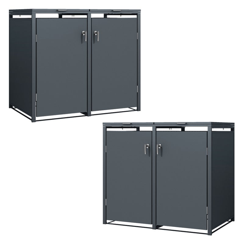 ML-Design pojemnik na śmieci na 4 sztukę 240 L 264x80x116,3 cm antracytowy stalowy zamykany z pokrywą i drzwiczkami na zawiasach odporny na warunki