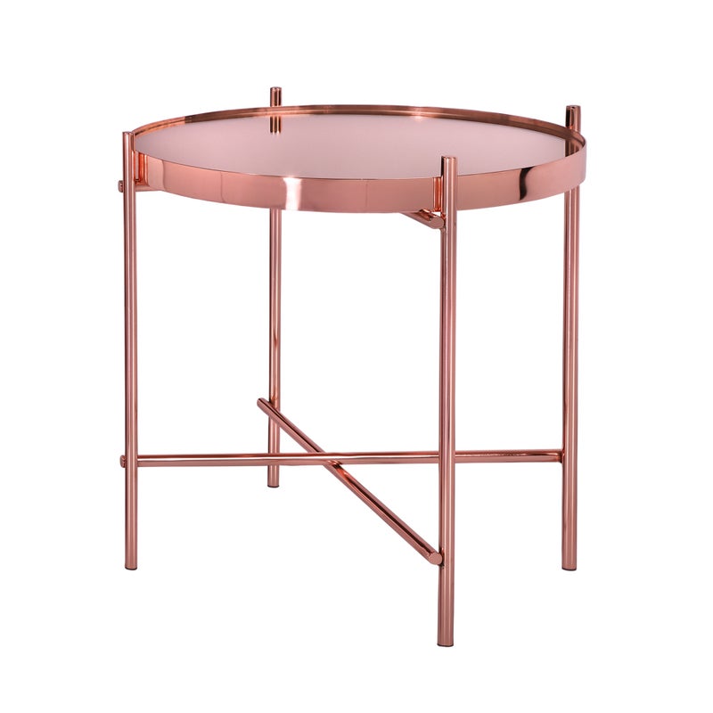 WOMO-DESIGN Designerski stolik boczny Ø43x45 cm w miedzi wykonany z metalu i szkla, stolik do salonu ze szklanym blatem i metalowa rama, okragly