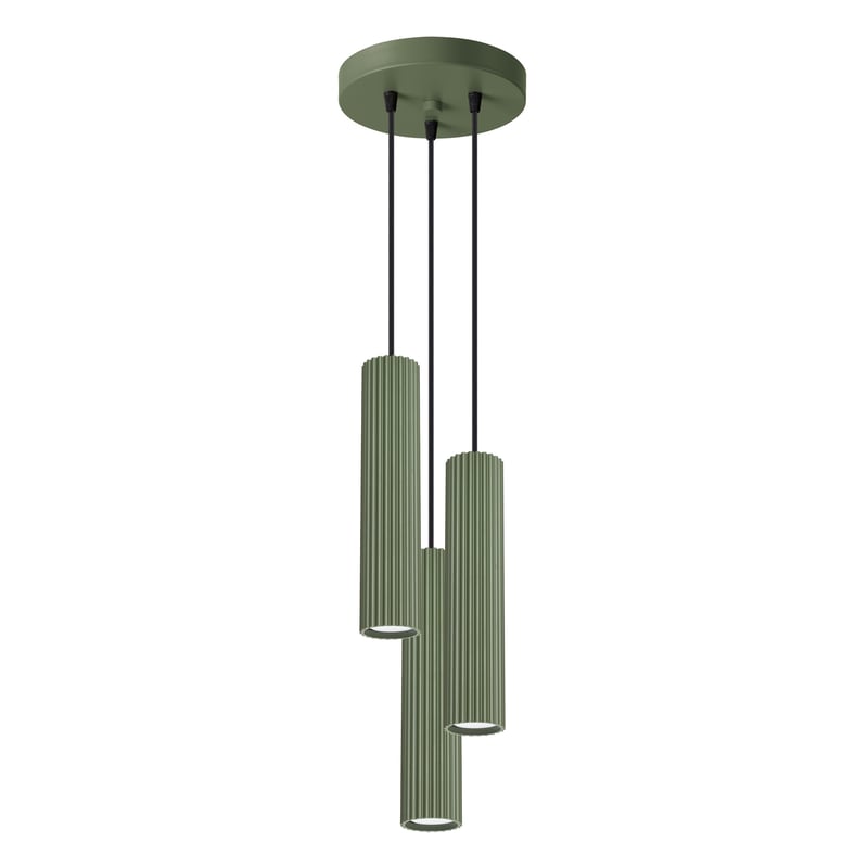 Lampa wisząca KARBON 3P oliwkowa zieleń, minimalistyczna - 19.5x19.5x108cm Sollux