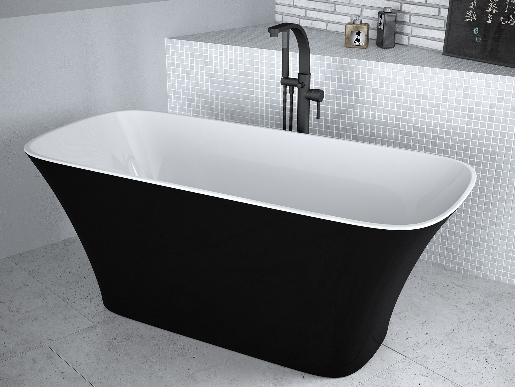 Besco Assos Black & White wanna wolnostojąca 160x70 cm czarny mat/biały połysk/chrom #WMMC-160-AKC