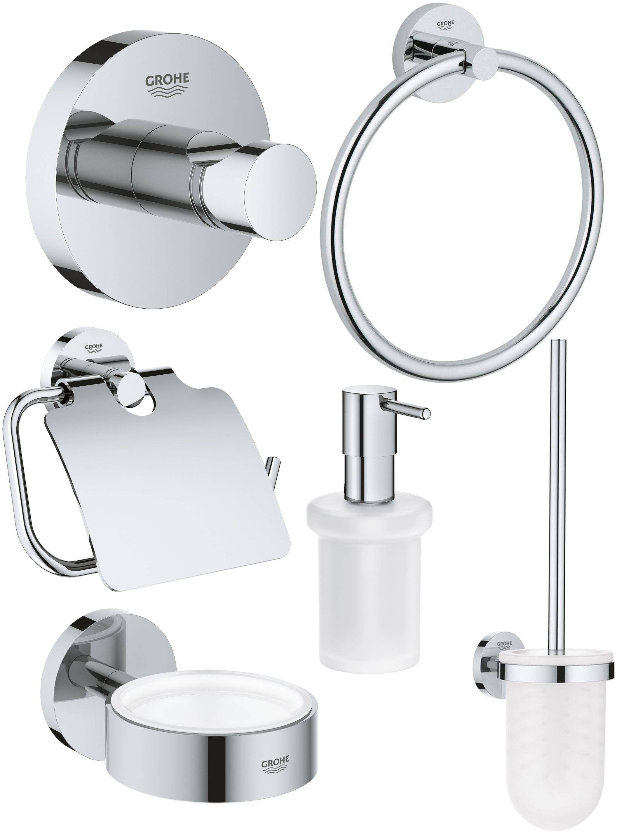 Grohe Essentials zestaw akcesoriów łazienkowych chrom (40367001, 40374001, 40365001, 40369001, 40394001, 40364001)