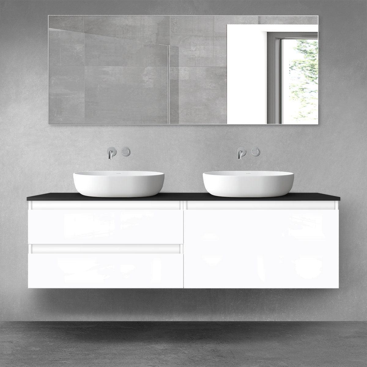 Oltens Vernal zestaw mebli łazienkowych 160 cm z blatem biały połysk/czarny mat 68443000 - Wysyłka w 24h
