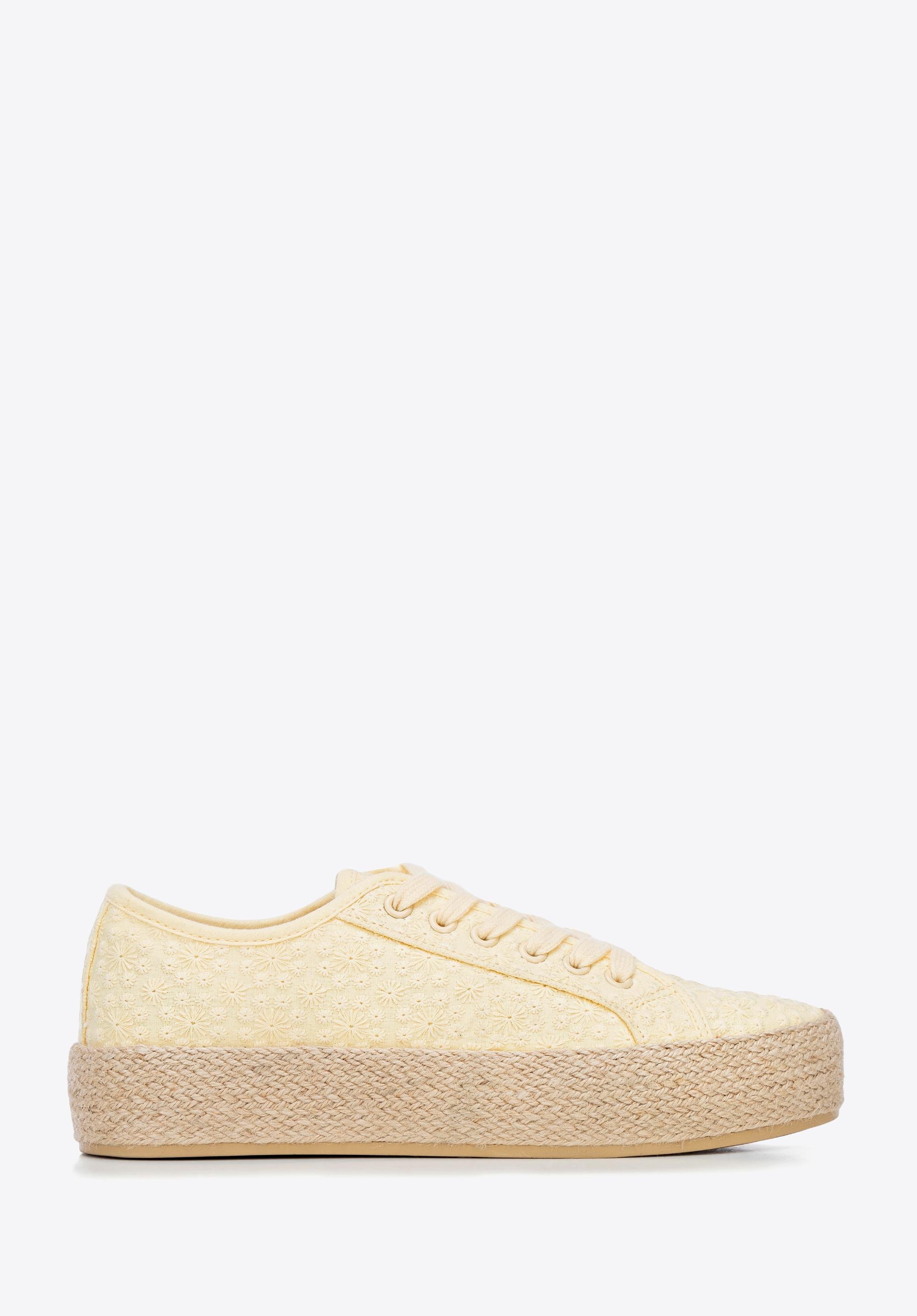 Damskie sneakersy na słomkowej podeszwie żółte
