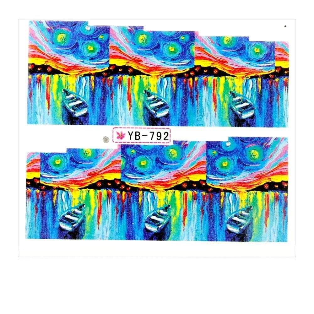 Naklejki wodne do paznokci arkusz 6,5 x 5,5 cm na 10 palców yb Nr 792