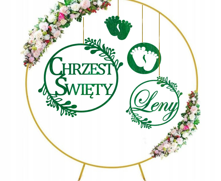 Baner na Chrzest Święty z imieniem koła, obręcze dekoracja ścianka Tablica drewniana zestaw zielony