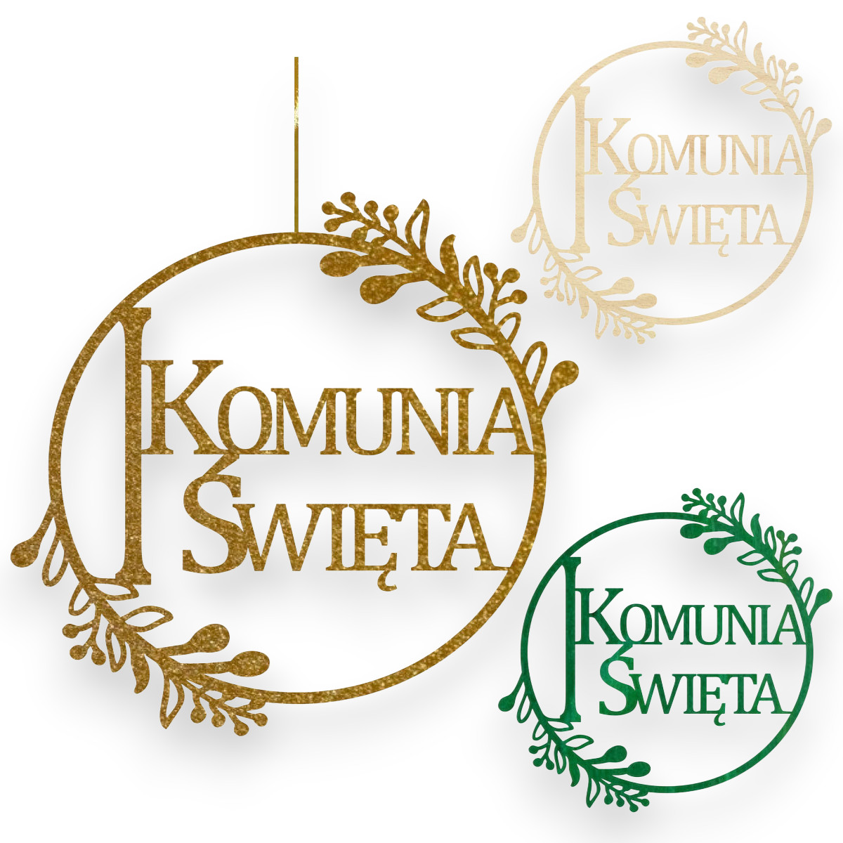 Baner na Komunię Świętą obręcz napis dekoracja ścianka Tablica złoty, zielony