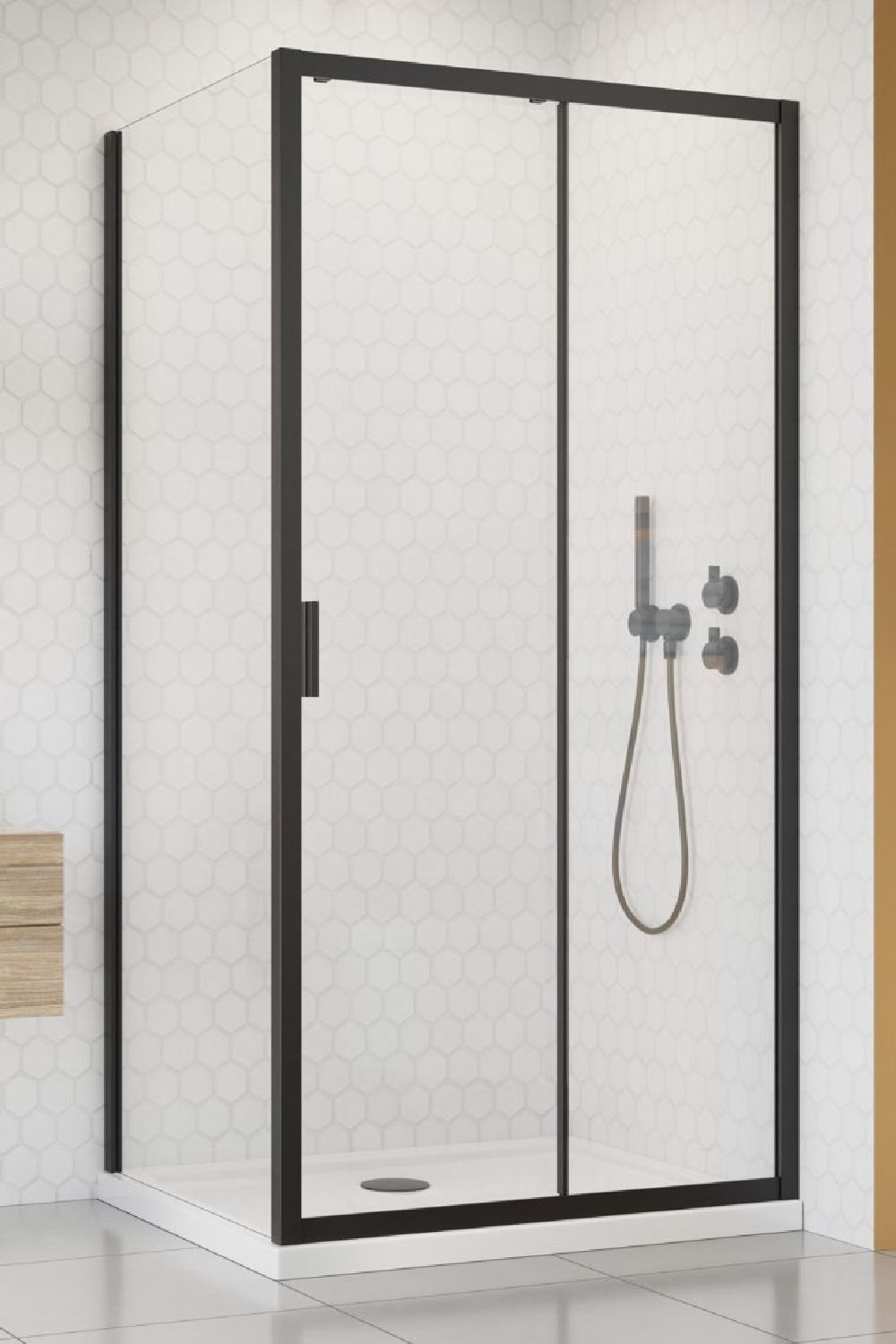 Darmowa Dostawa - Ścianka prysznicowa 90 cm czarny mat/szkło przezroczyste Radaway Alienta DWJ 102700905401