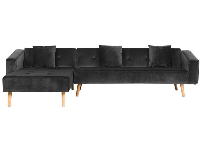 Sofa narożna Vadso Czarny Welur Prawostronny 1 szt.