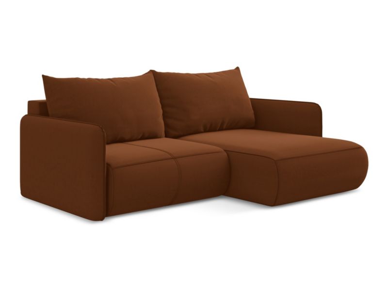 Narożnik prawostronny z funkcją spania Makamii Nanea z tkaniny welwetowej 207x148 cm terakota 1 szt.