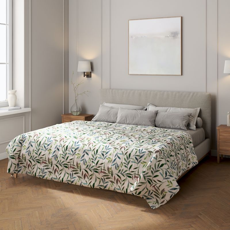Narzuta pikowana w pasy Dekoria 260 x 210 cm zielone gałązki na białym tle 1 szt.