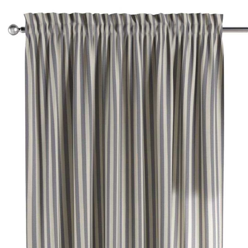 Zasłona na kanale z grzywką 1 szt. 130 x 260 cm Dekoria granatowo-białe pasy (1,5cm) 1 szt.