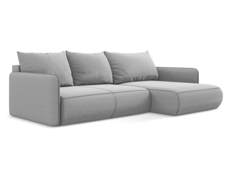 Narożnik prawostronny z funkcją spania Makamii Nanea z tkaniny welwetowej 240x148 cm szary 1 szt.