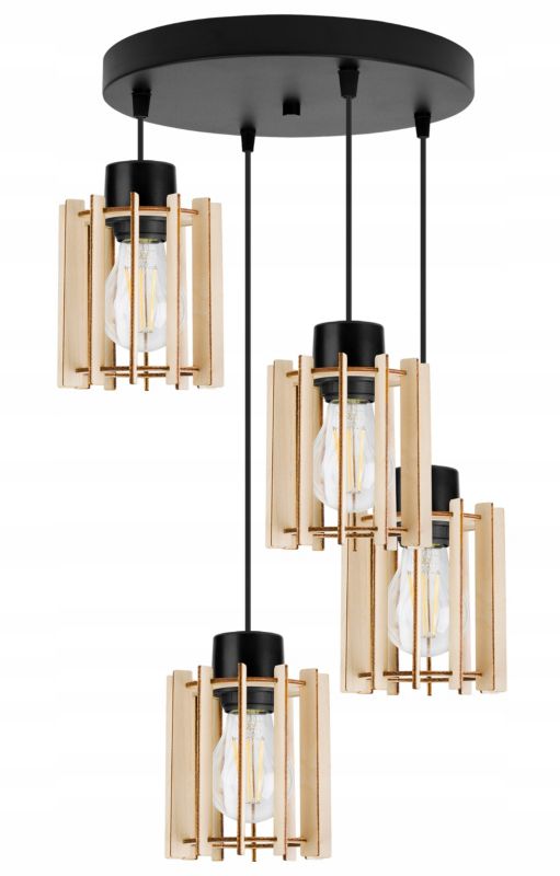 Lampa sufitowa wisząca Light Home LH Timber 4x E27 60W okrągły klosz tuba czarny 1szt.