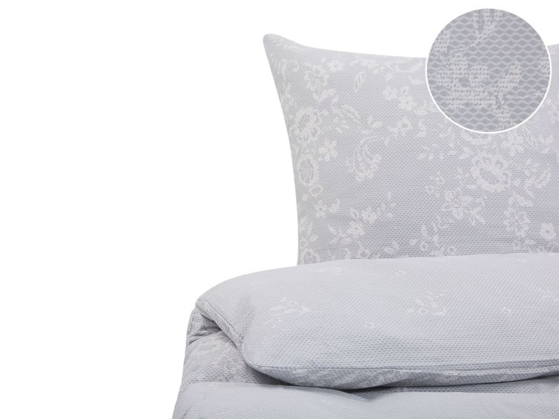Komplet pościeli Wzór kwiatowy Morningside 155x220 cm Bawełna satynowa Szary 1 kpl
