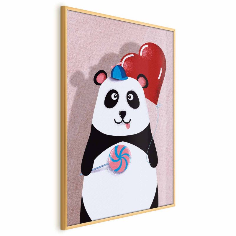 Plakat Artgeist Panda z balonikiem 21x30 cm z ramą złotą 1 szt