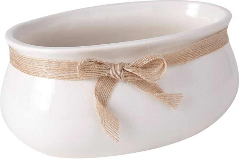 Osłonka doniczki 23 cm rynna ze wstążką kremowa
