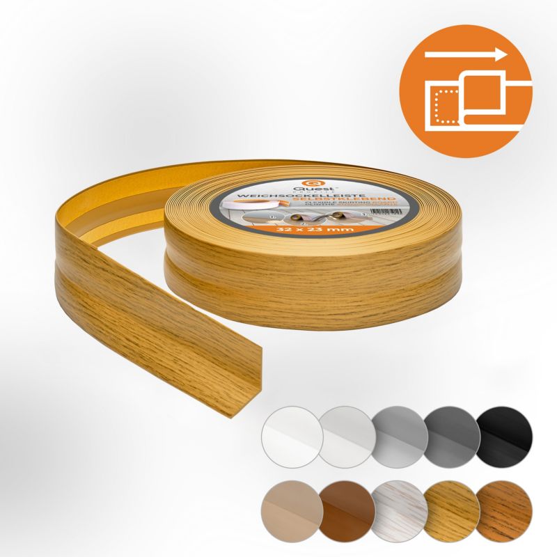 Listwa przypodłogowa PCV 32x23mm, QUEST, samoprzylepna elastyczna, miękka listwa podłogowa, cokołowa, dębowy, 20m