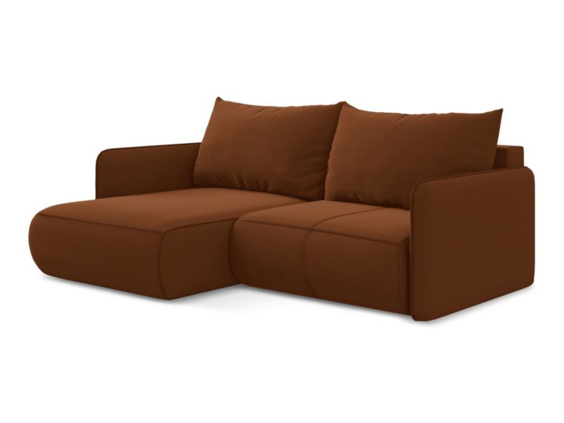 Narożnik lewostronny z funkcją spania Makamii Nanea z tkaniny welwetowej 207x148 cm terakota 1 szt.