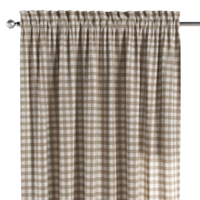 Zasłona na kanale z grzywką 1 szt. 130 x 260 cm Dekoria beżowo-biała kratka (1,5x1,5cm) 1 szt.