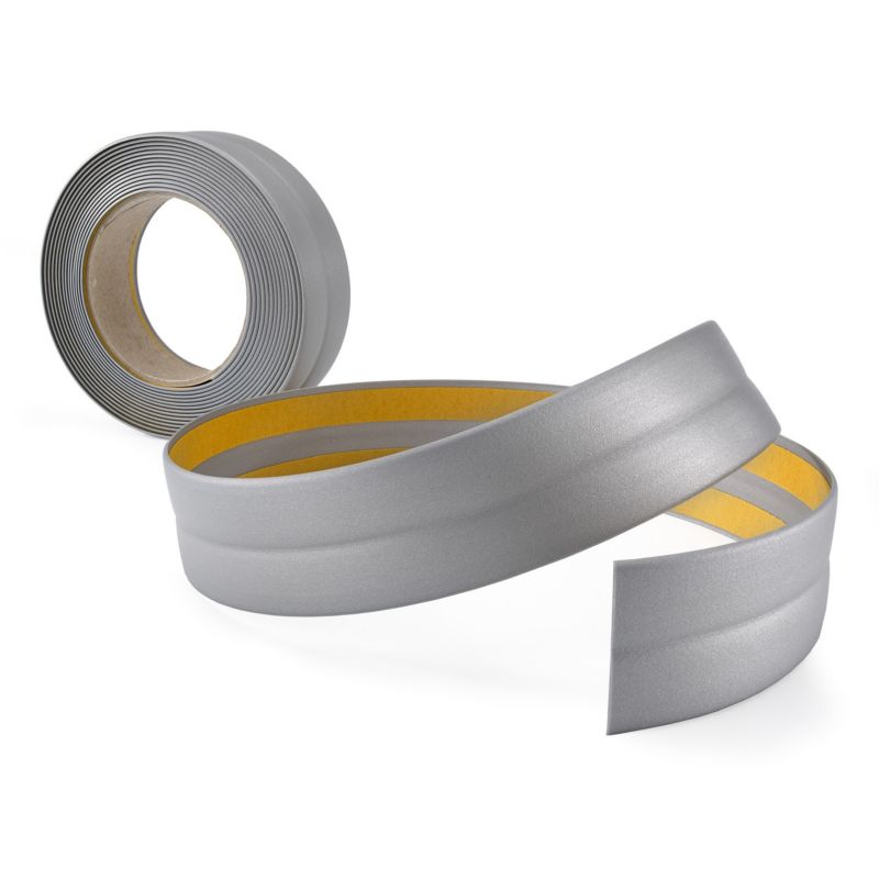Listwa wykończeniowa PCV 25x15mm, QUEST, samoprzylepna, elastyczna, miękka taśma dekoracyjna, srebrny, 15m