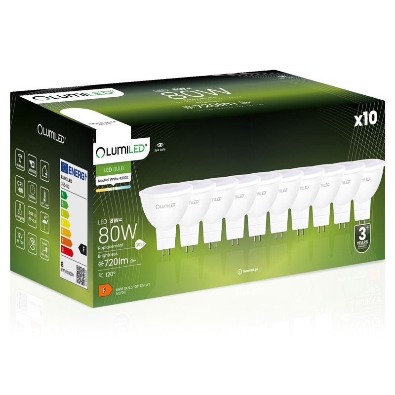 Żarówka LED LUMILED GU5.3 MR16 8W 720lm 4000K 120st 12V 10 szt.
