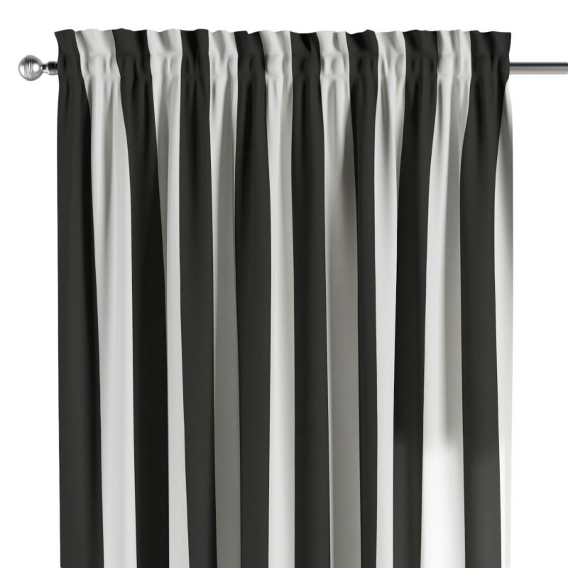 Zasłona na kanale z grzywką 1 szt. 130 x 245 cm Dekoria pasy czarno-białe 1 szt.