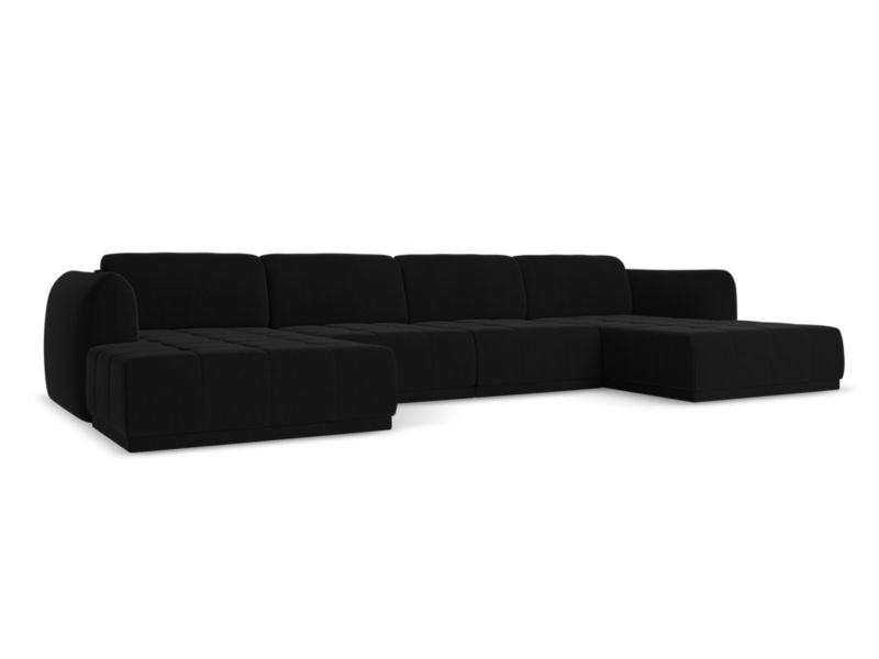 Sofa panoramiczna Makamii Hoku z tkaniny welwetowej 370x170 cm czarny 1 szt.