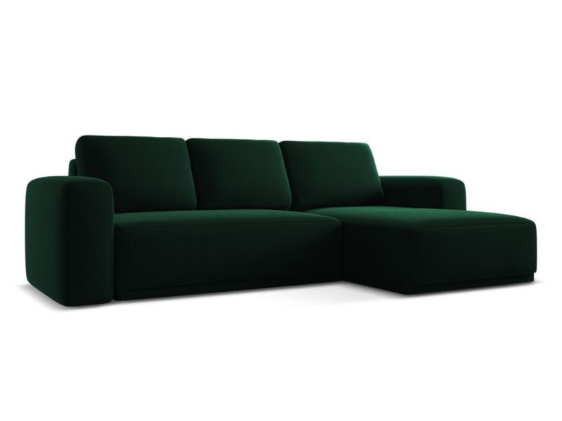 Narożnik prawostronny z funkcją spania Makamii Kaila z tkaniny welwetowej 258x160 cm butelkowa zieleń 1 szt.