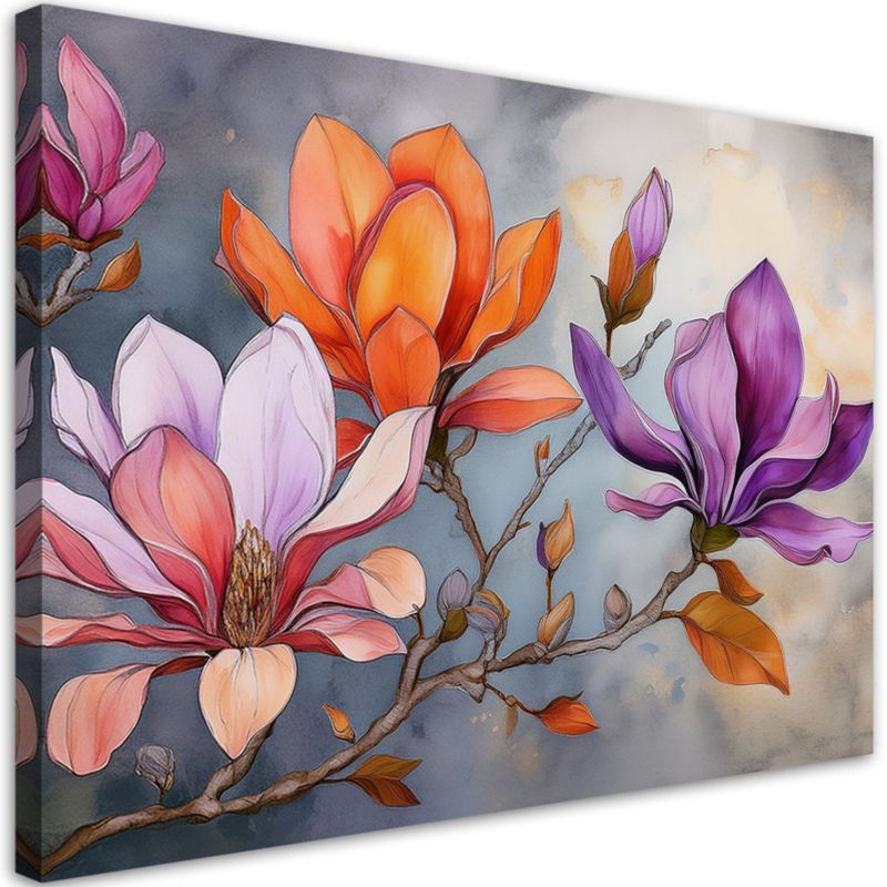 Obraz do salonu sypialni Feeby Akwarela Kwiat Orange Lila 60x40 cm 1szt