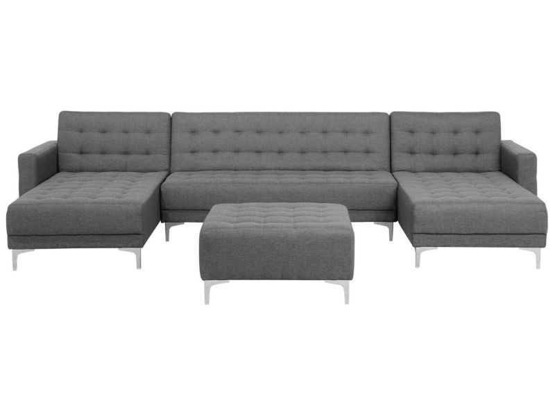 Sofa w kształcie U z ottomaną Aberdeen Jasnoszary Symetryczny 1 kpl