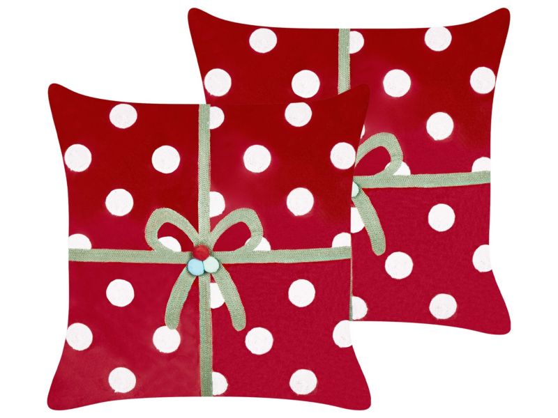 Zestaw 2 poduszek W kropki Gumdrop Welur 45 x 45 cm Czerwony 1 par.