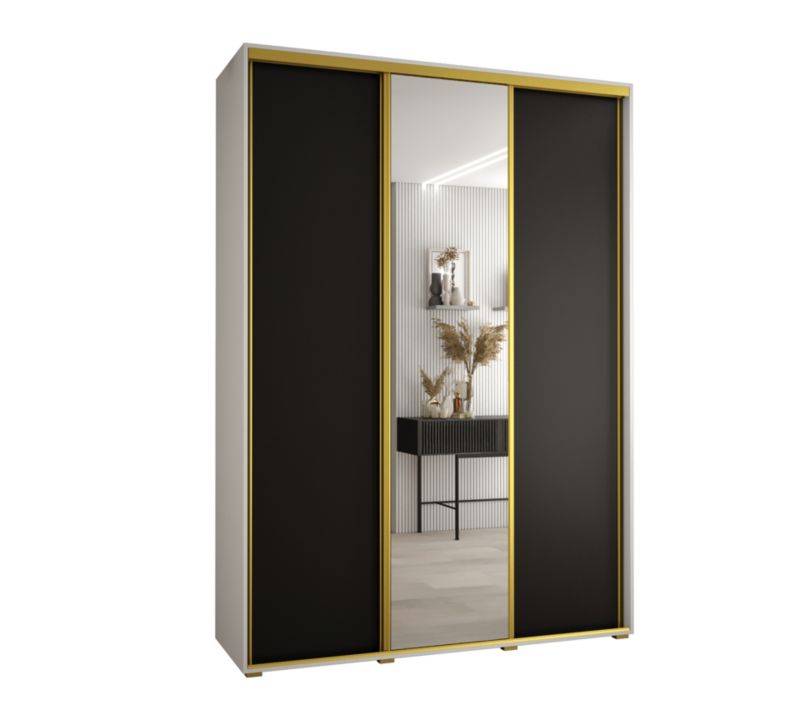 Szafa przesuwna Abiks DAVOS 3 wysoka szer.180cm gł.60cm biały/czarny/złoty 1szt.